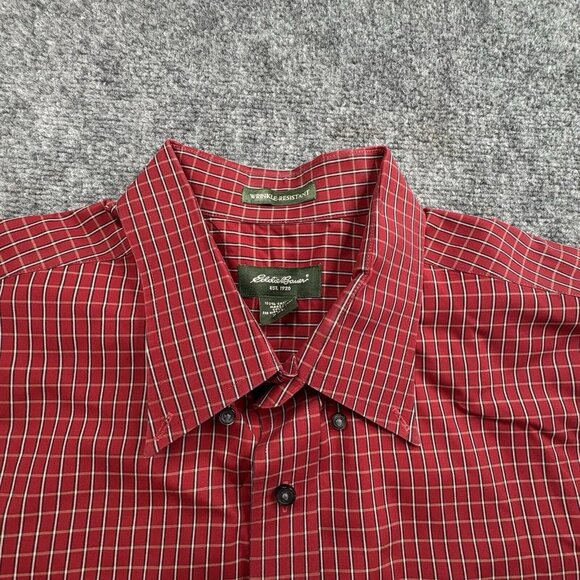 Eddie Bauer Shirt Mens 2XL XXL Red Plaid Wrinkle Resistant Button Down Dress - Picture 2 of 10